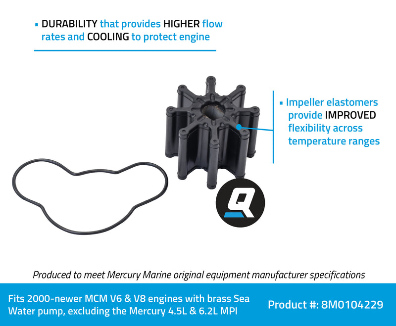 Quicksilver 8M0104229 Water Pump Repair Kit - V-6 and V-8 Powered MerCruiser Stern Drives - 8M0104229