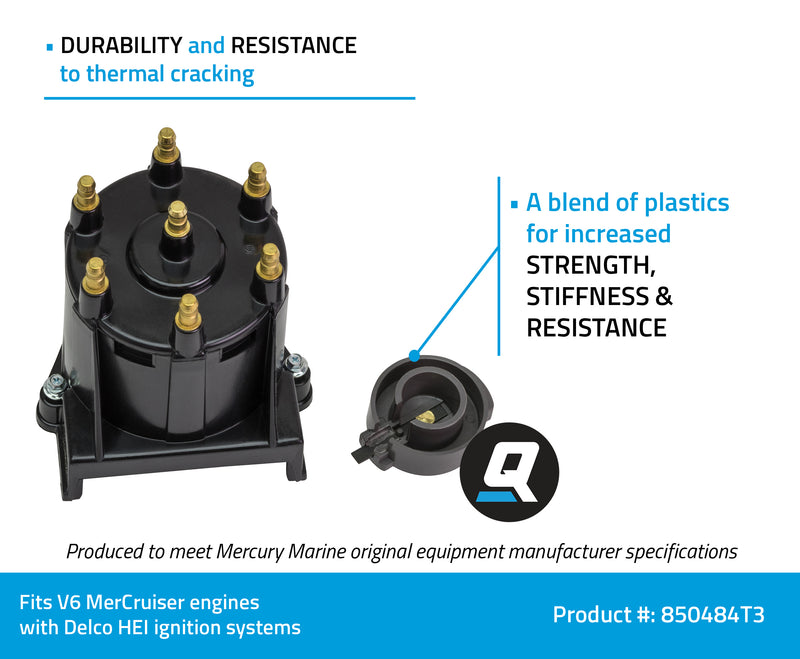 Quicksilver 850484T3 Distributor Cap and Rotor Kit - Marinized V-6 Engines by General Motors with Delco HEI Ignition Systems - 850484T3