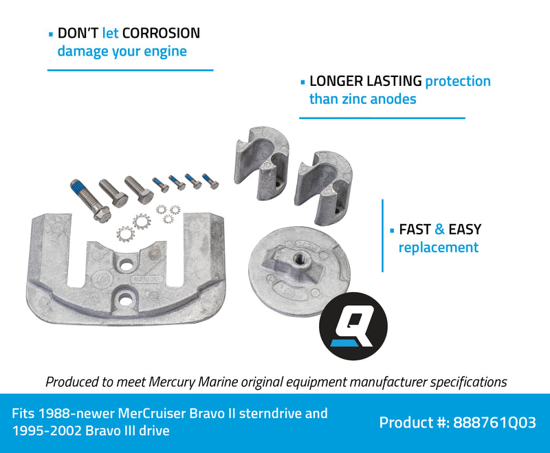 Quicksilver 888761Q03 Aluminum Anode Kit - MerCruiser Bravo II and III Drives - 888761Q03