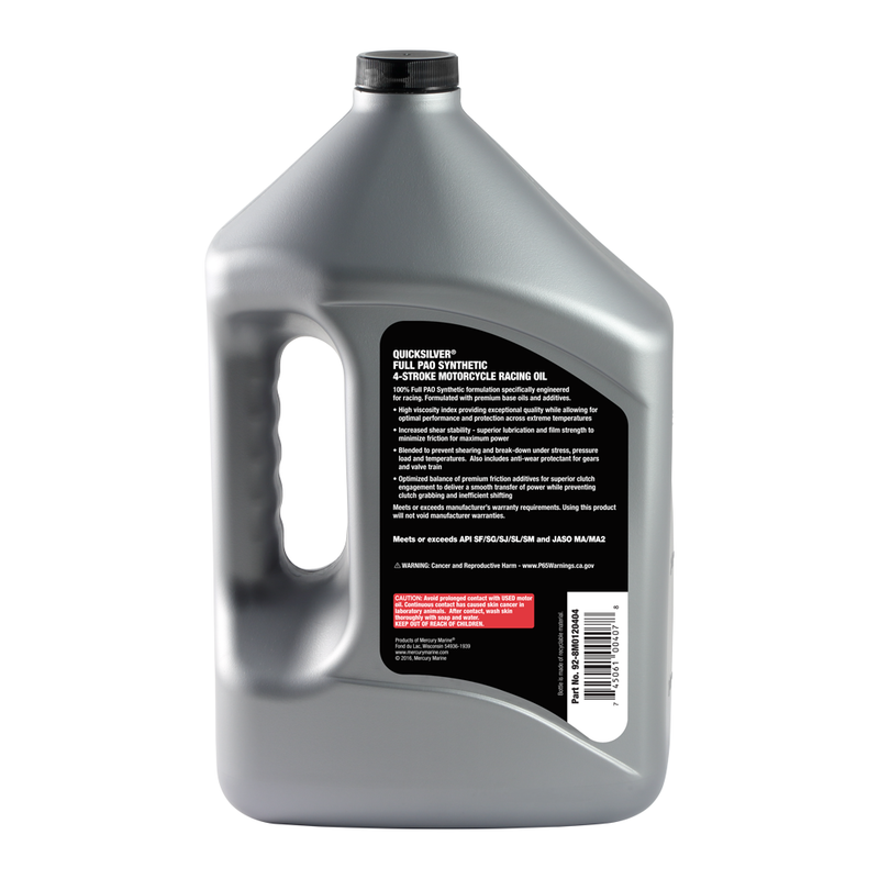 Quicksilver 5W-40 Full Synthetic Motorcycle Race Oil – 1 Gallon - 8M0120404