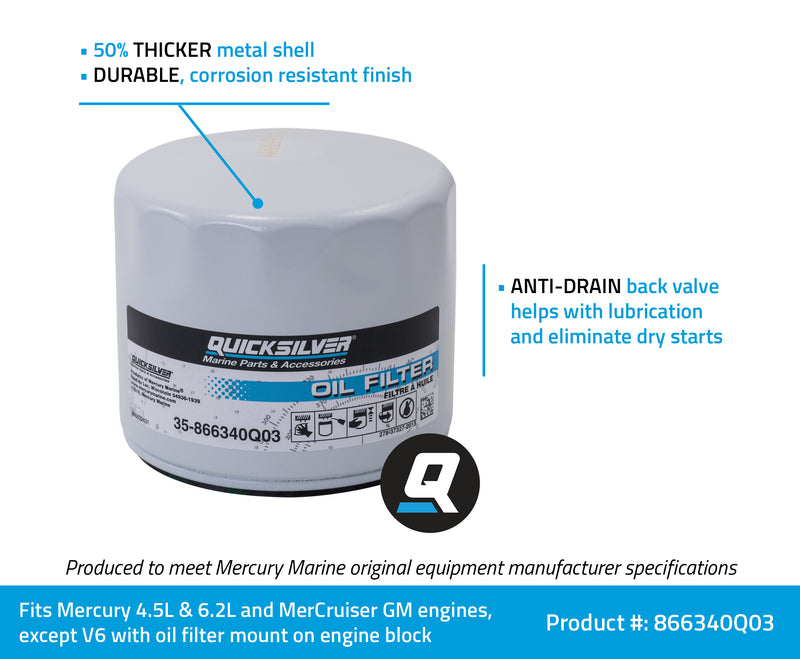 Quicksilver 866340Q03 Oil Filter - MerCruiser Stern Drive and Inboard Engines - 866340Q03
