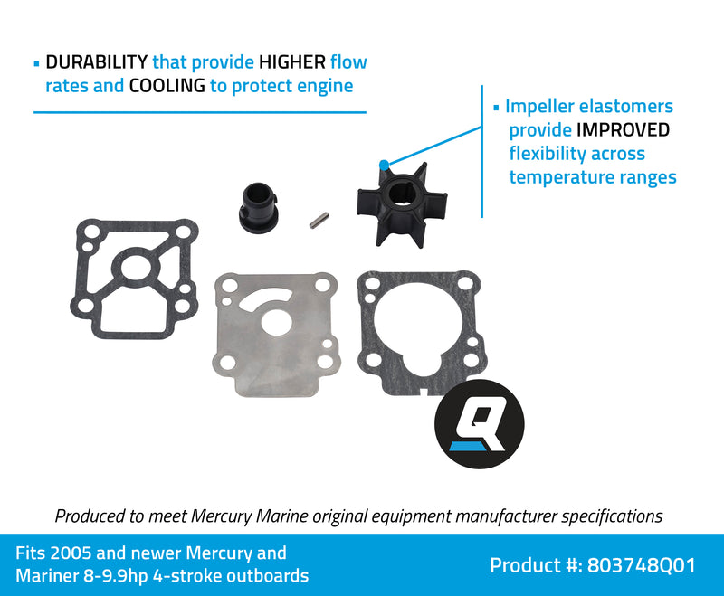 Quicksilver 803748Q01 Water Pump Impeller Repair Kit - Mercury and Mariner 8 and 9.9 Horsepower 4-stroke Outboards - 803748Q01