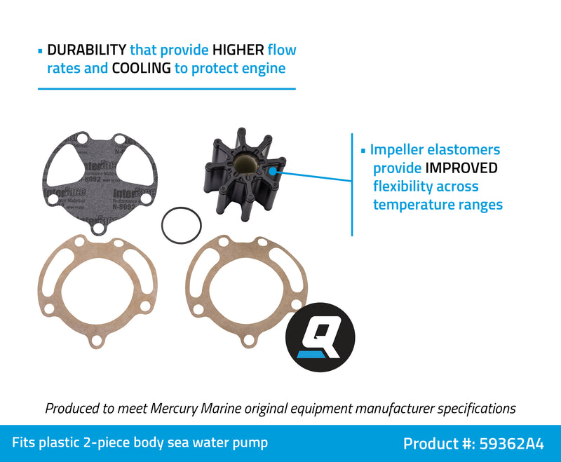 Quicksilver 59362A4 Sea Water Pump Impeller Replacement Kit - Bravo I, II and III with Two-Piece Pump Body - 59362A4