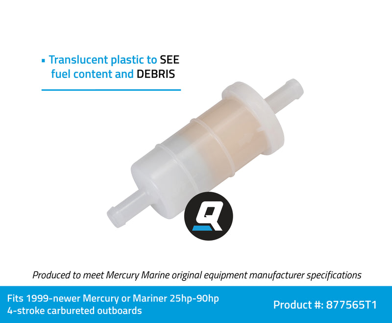 Quicksilver 877565T1 In-line Fuel Filter - Mercury and Mariner Carbureted 4-Stroke Outboards - 877565T1