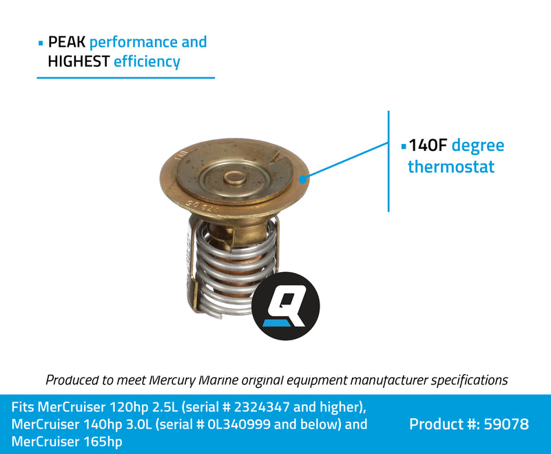 Quicksilver 59078 Replacement Marine Boat Thermostat, 140 F Degree - 59078