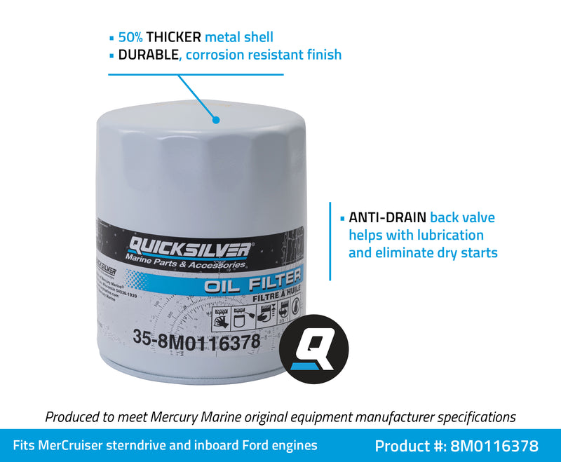 Quicksilver 8M0116378 Oil Filter - MerCruiser Stern Drive and Inboard Engines by Ford Motor Company - 8M0116378