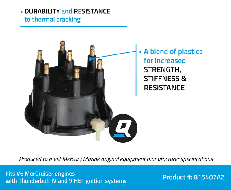 Quicksilver Distributor Cap Kit 815407A2 - For Marinized, V-6 MerCruiser Engines Made by General Motors with Thunderbolt IV and V HEI Ignition Systems - 815407A2