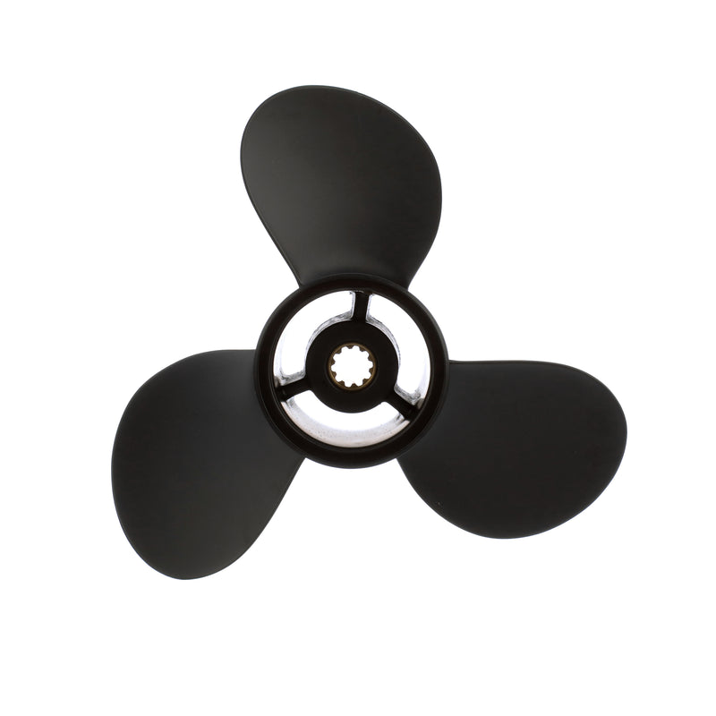 Quicksilver QA3808R Black Diamond 3-Blade Aluminum Propeller - 9.9" diameter x 10.5" pitch, Right Hand Rotation, 20 HP - 30 HP Yamaha w/10-tooth Spline, Black Finish - QA3808R