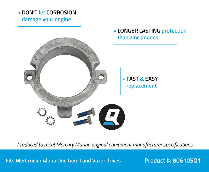 Quicksilver 806105Q1 Aluminum Bearing Carrier Anode - MerCruiser Alpha One Gen II and Vazer Drives - 806105Q1