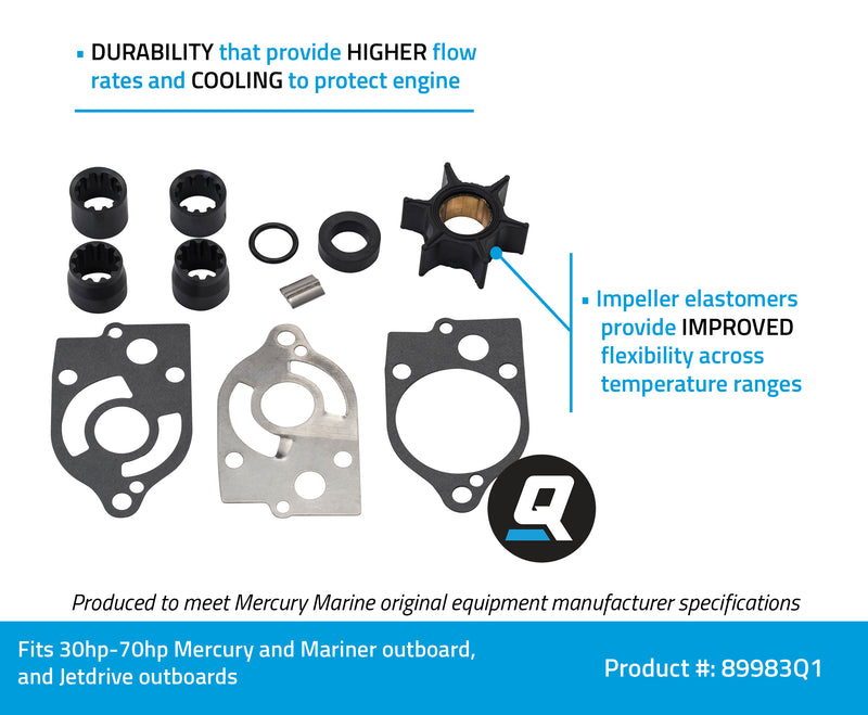 Quicksilver 89983Q1 Water Pump Repair Kit - 30 through 70 Horsepower Mercury and Mariner Outboards and Jet Drive Outboards - 89983Q1