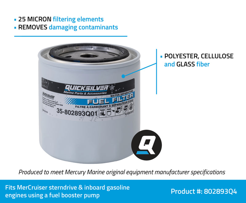 Quicksilver 802893Q4 Water Separating Fuel Filter - Mercury and Mariner Outboards and MerCruiser Stern Drive and Inboard Engines - 802893Q4