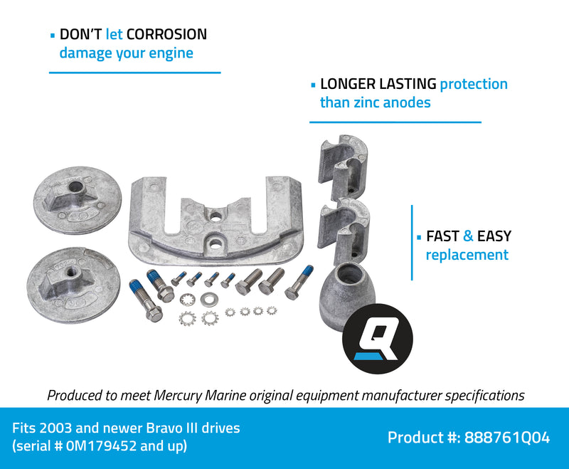 Quicksilver 888761Q04 Aluminum Anode Kit - MerCruiser Bravo III Drives - 888761Q04