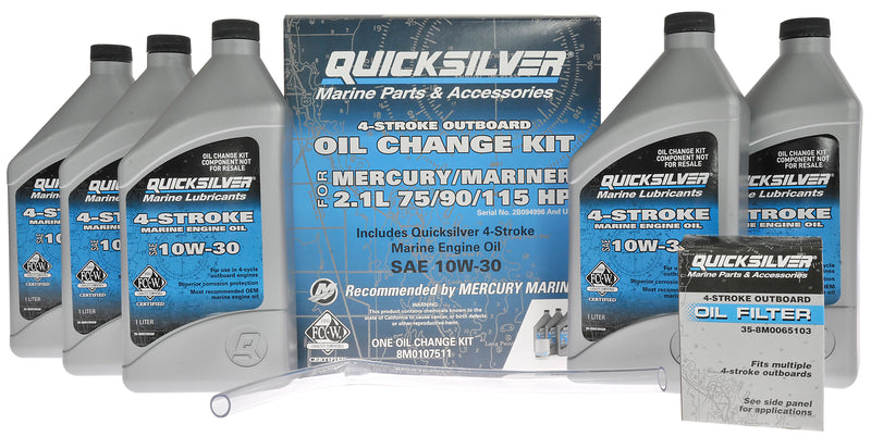Quicksilver 8M0107511 Oil Change Kit for 70/90/115 HP (2.1L) Engines - Oil, Oil Filter, Oil Drain Hose Included - 8M0107511