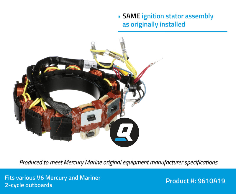 Quicksilver Ignition Stator Assembly 9610A19 - For V-6 Mercury and Mariner 2-cycle Outboards - 9610A19