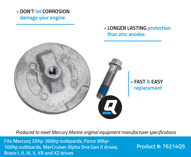 Quicksilver 76214Q5 Aluminum Anode Plate - Mercury Mariner Force and MerCruiser Anti-ventilation Plate - 76214Q5