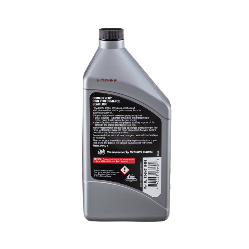 Quicksilver 8M0116465 High Performance Gear Lube - SAE 90 - 1 Quart Bottle - 8M0116465