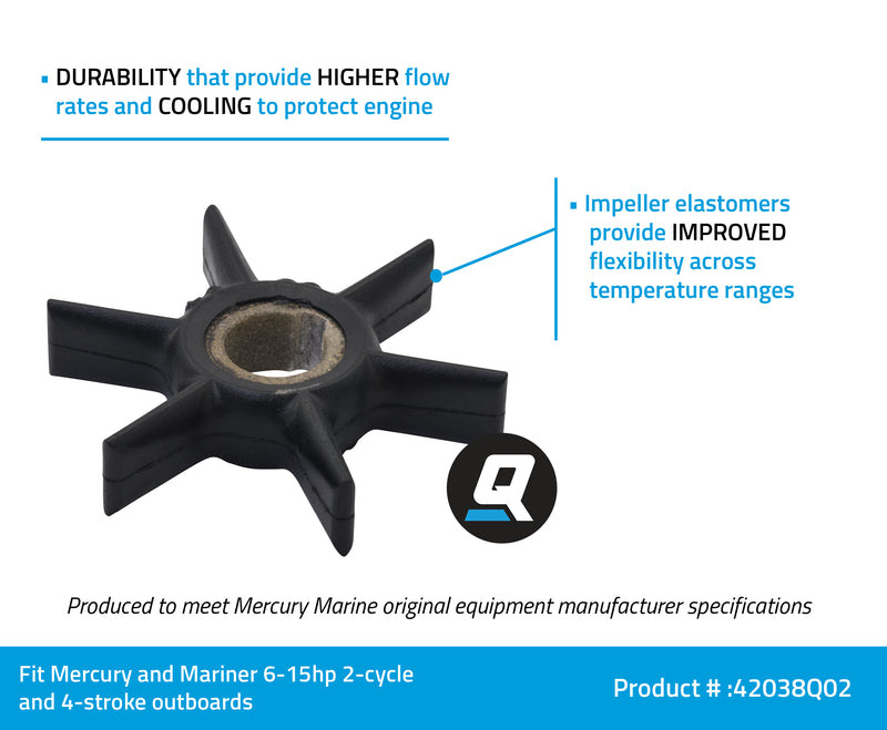 Quicksilver 42038Q02 Water Pump Impeller - Select Mercury and Mariner 2-Cycle Outboards - 42038Q02