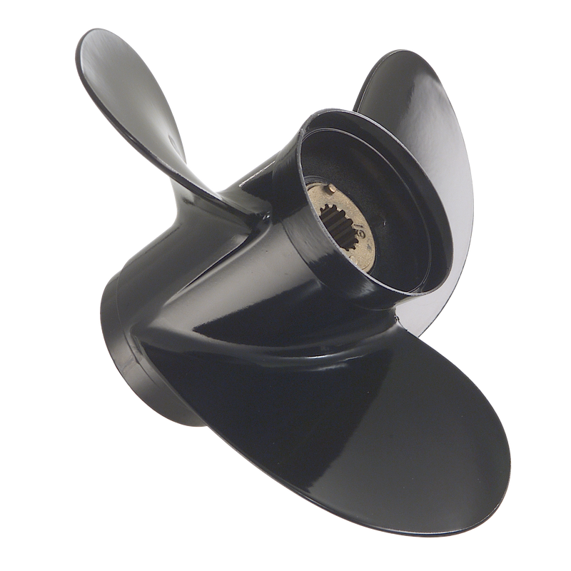 Quicksilver QA3150R Black Diamond 3-Blade Aluminum Propeller - 9" diameter x 10" pitch, Right Hand Rotation, 7.5 HP - 28 HP Various Makes/Models w/Pin Drive, Black Finish - QA3150R