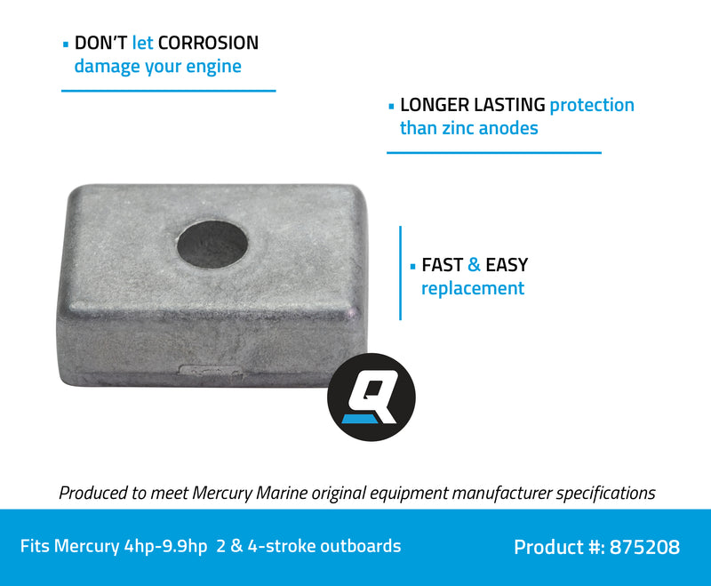 Quicksilver 875208 Square Aluminum Anode - Mercury or Mariner Outboards - 875208